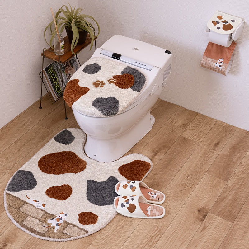 SDS 和にゃんこ ミケ ロングトイレマット 約80×60cm ベージュ
