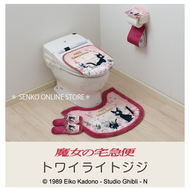 【トイレ4点セット ジブリ キャラクター 】トイレマット+兼用フタカバー+スリッパ+ペーパーホルダーカバー ピンク 魔女の宅急便 トワイライトジジ