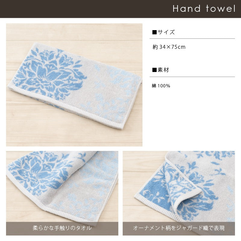 デコールミュゼ プレシャス ハンドタオル 約34×75cm ブルーグレー/ネイビーブルー/ピンク