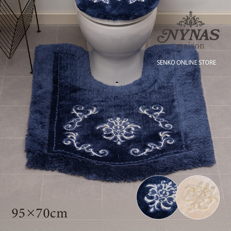 ニーナス・メゾン ロイヤルパレス ロングトイレマット 約95×70cm ロイヤルベージュ/ロイヤルネイビーブルー