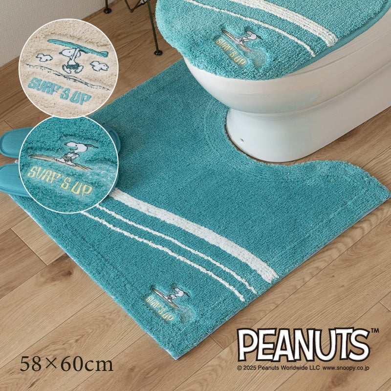 PEANUTS サーフ トイレマット 約58×60cm ベージュ/ターコイズブルー