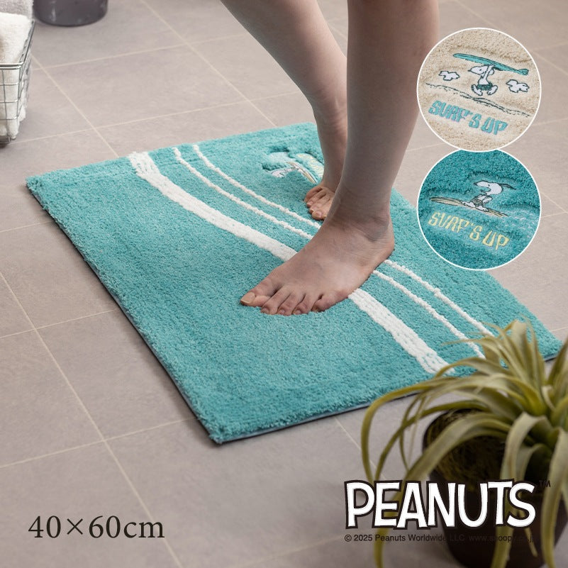 PEANUTS サーフ バスマット 約40×60cm ベージュ/ターコイズブルー