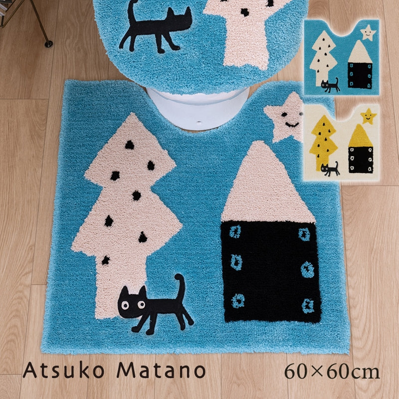 アツコマタノ 迷子のMEME BEBE トイレマット 約60×60cm ブルー/アイボリー