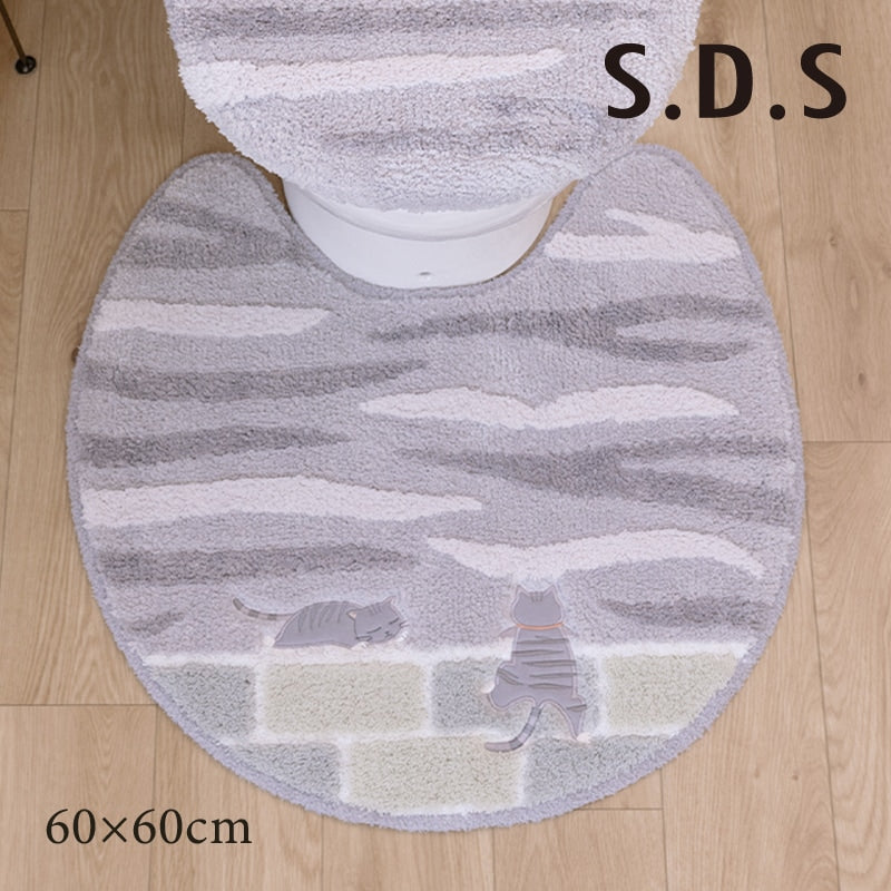 SDS 和にゃんこ サバ トイレマット 約60×60cm グレー