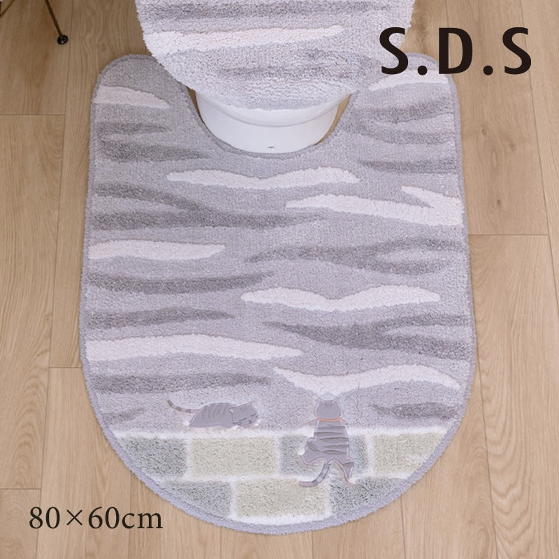SDS 和にゃんこ サバ ロングトイレマット 約80×60cm グレー
