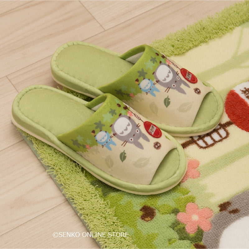 【トイレ4点セット ジブリ キャラ 雑貨 グッズ】ロングトイレマット+洗浄便座用フタカバー+スリッパ+ペーパーホルダーカバー グリーン となりのトトロ なかま