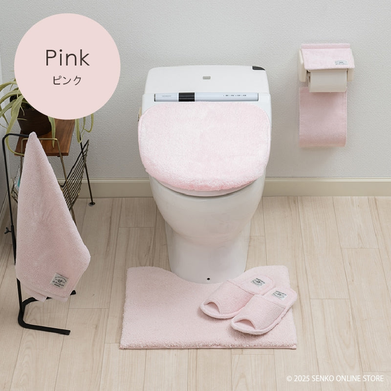 ★B.B.collection クッショニー3 トイレ5点セット（トイレマット（約40×50cm）+兼用フタカバー+スリッパ+ペーパーホルダーカバー+ハンドタオル） グレー/アイボリー/ピンク