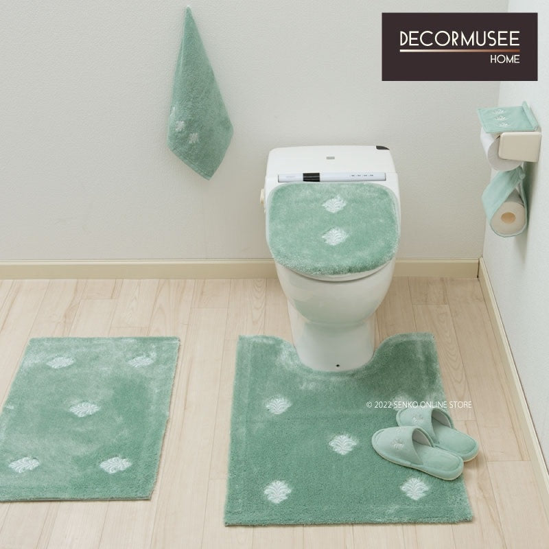 【ロングトイレマット モダン エレガント ラインストーン付き】約80×60cm ベージュ/グリーン/ピンク デコールミュゼ エンブレム