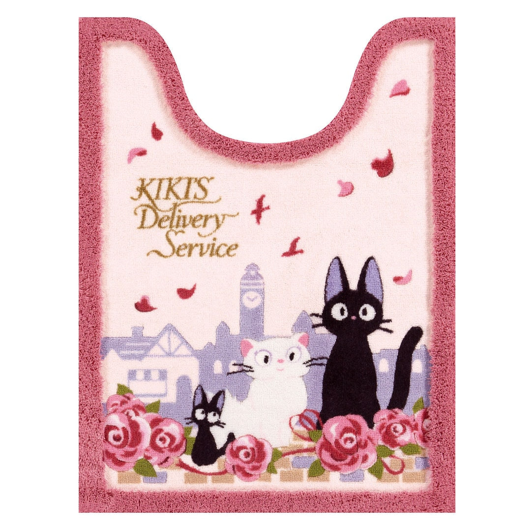 【ロングトイレマット ジブリ 猫 キャラ 可愛い】約80×60cm ピンク 魔女の宅急便 ジジとデート