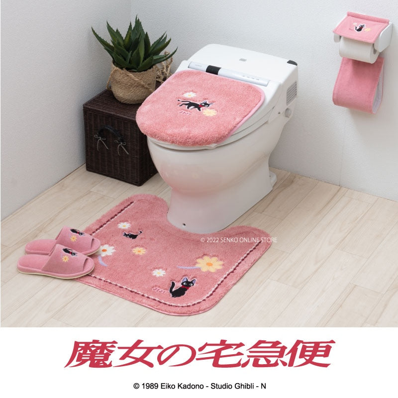 魔女の宅急便 花さんぽ トイレ2点セット トイレマット+兼用フタカバー ピンク