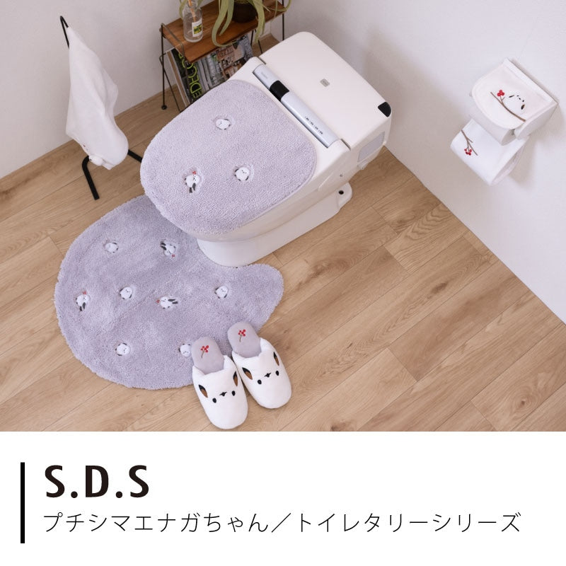 SDS プチシマエナガちゃん トイレ2点セット トイレマット+兼用フタカバー（普通便座＆温水洗浄・暖房便座兼用） ブルー/グレー