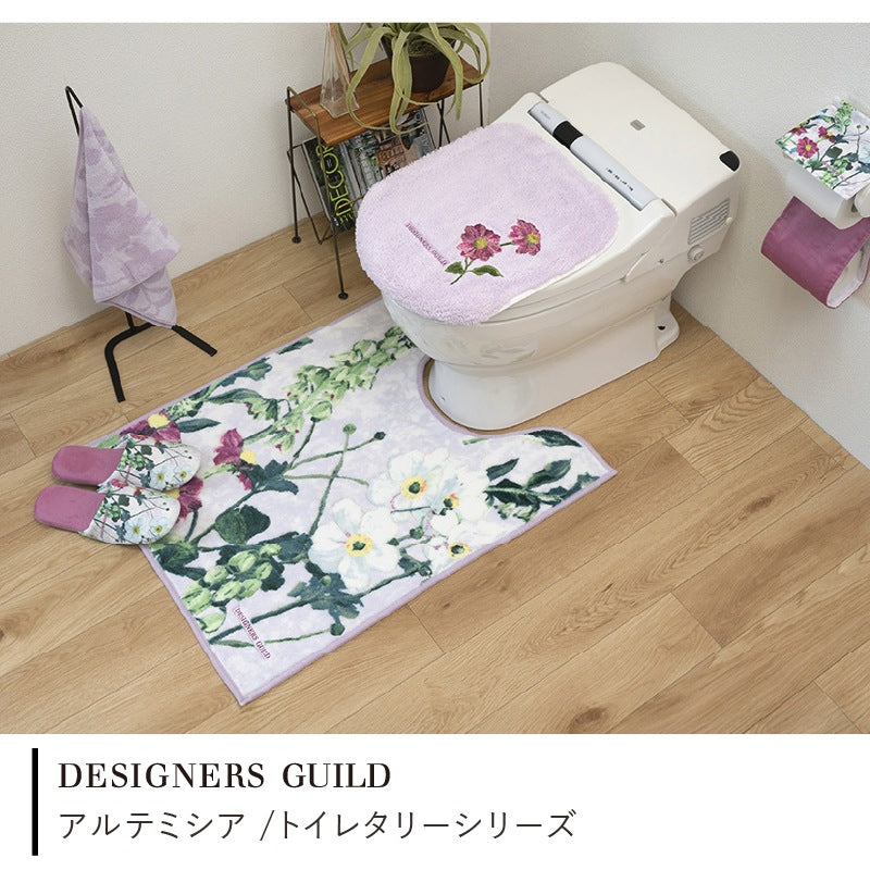 デザイナーズギルド アルテミシア トイレ2点セット ロングトイレマット+兼用フタカバー アイボリー/ピンク