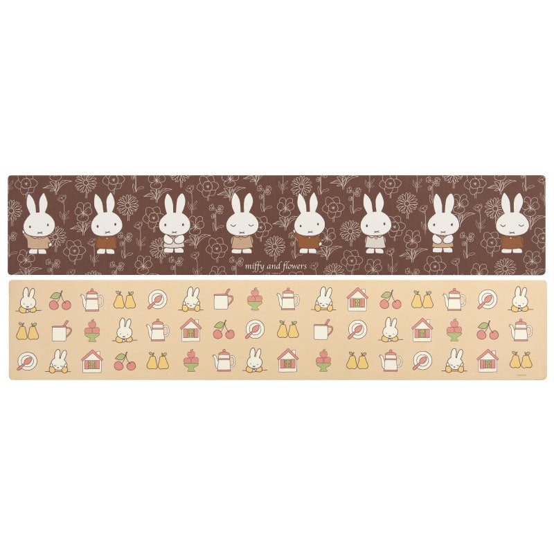 【PVCロングマット DickBruna miffy ミッフィー キャラ 可愛い】約45×240cm ディックブルーナ ラインアート（ブラウン）/アイコン（ベージュ）