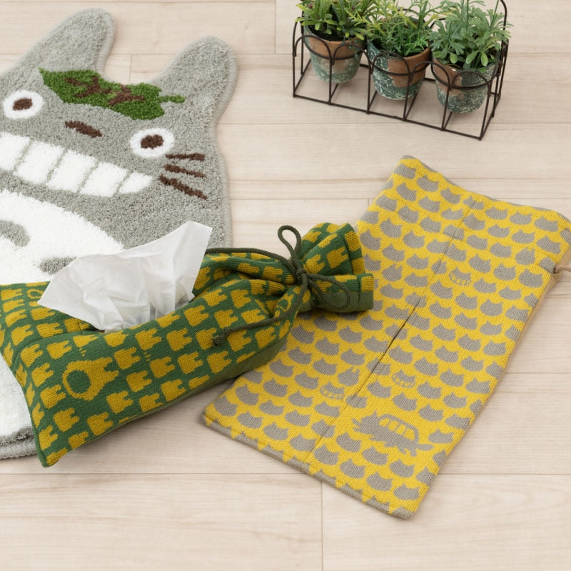 ★となりのトトロ トトロニット（グリーン）/ネコバスニット（イエロー） ティッシュケース 外寸約41×22cm