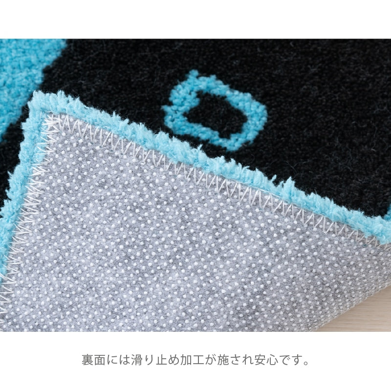 アツコマタノ 迷子のMEME BEBE トイレ5点セット トイレマット+兼用フタカバー（普通便座＆温水洗浄・暖房便座兼用）+スリッパ+ペーパーホルダーカバー+ハンドタオル ブルー/アイボリー