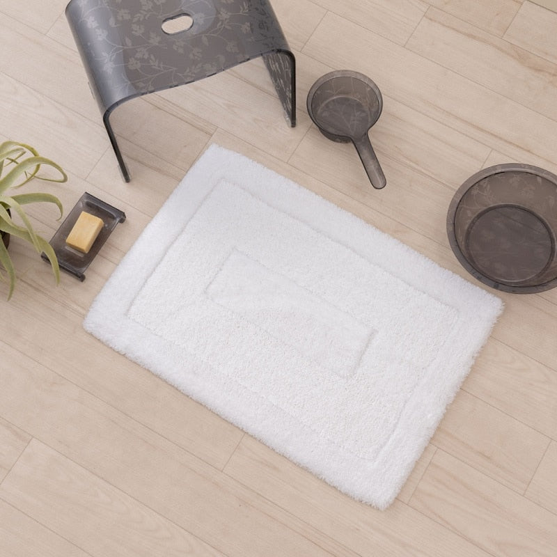 【バスマット】約55×85cm ベージュ/ホワイト M+home プレミアール