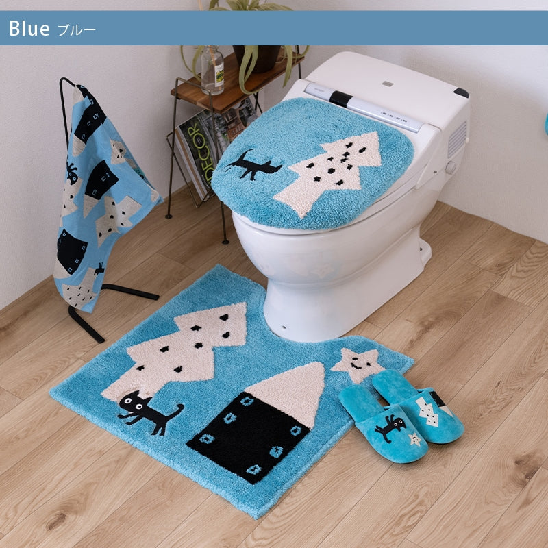アツコマタノ 迷子のMEME BEBE トイレマット 約60×60cm ブルー/アイボリー