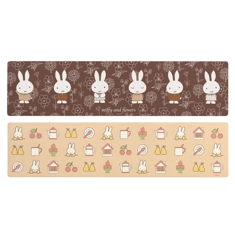【PVCロングマット DickBruna miffy ミッフィー キャラ 可愛い】約45×180cm ディックブルーナ ラインアート（ブラウン）/アイコン（ベージュ）