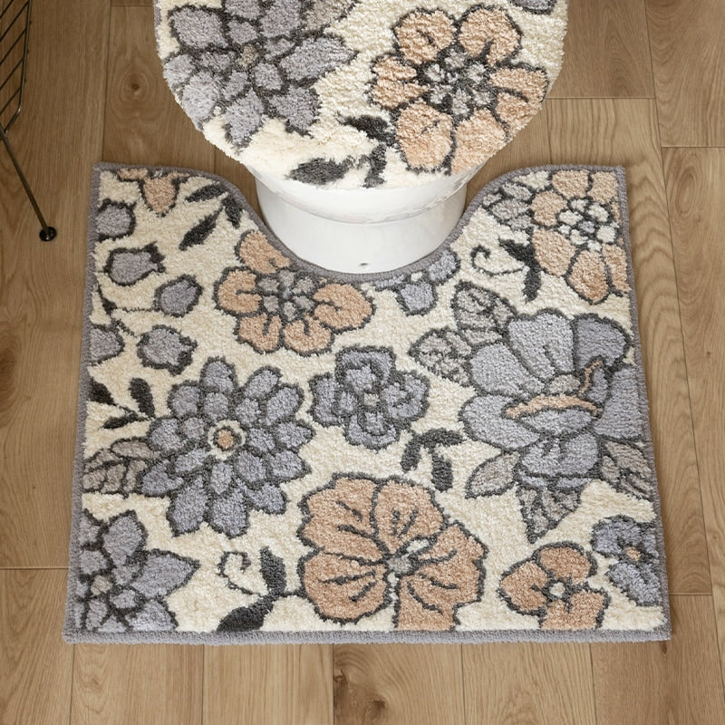 SDS シャーロット トイレマット 約55×60cm グレー/ローズ